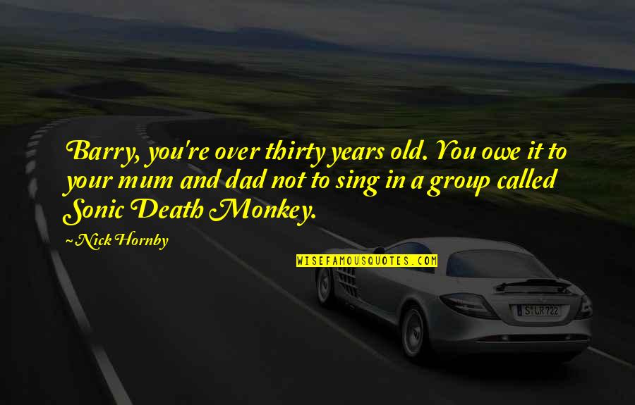 Dad Death Quotes By Nick Hornby: Barry, you're over thirty years old. You owe