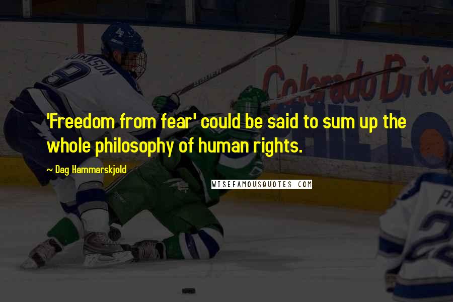 Dag Hammarskjold quotes: 'Freedom from fear' could be said to sum up the whole philosophy of human rights.