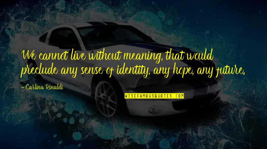Dagum Dagum Quotes By Carlina Rinaldi: We cannot live without meaning, that would preclude Dagum Dagum Quotes By Carlina Rinaldi: We cannot live without meaning, that would preclude