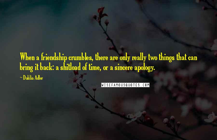 Dahlia Adler quotes: When a friendship crumbles, there are only really two things that can bring it back: a shitload of time, or a sincere apology.