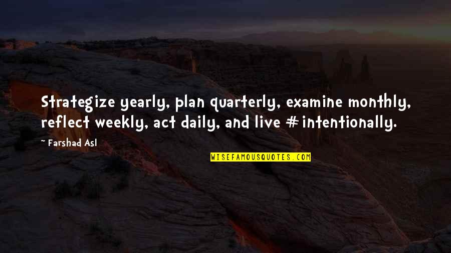 Daily Plan Quotes By Farshad Asl: Strategize yearly, plan quarterly, examine monthly, reflect weekly,