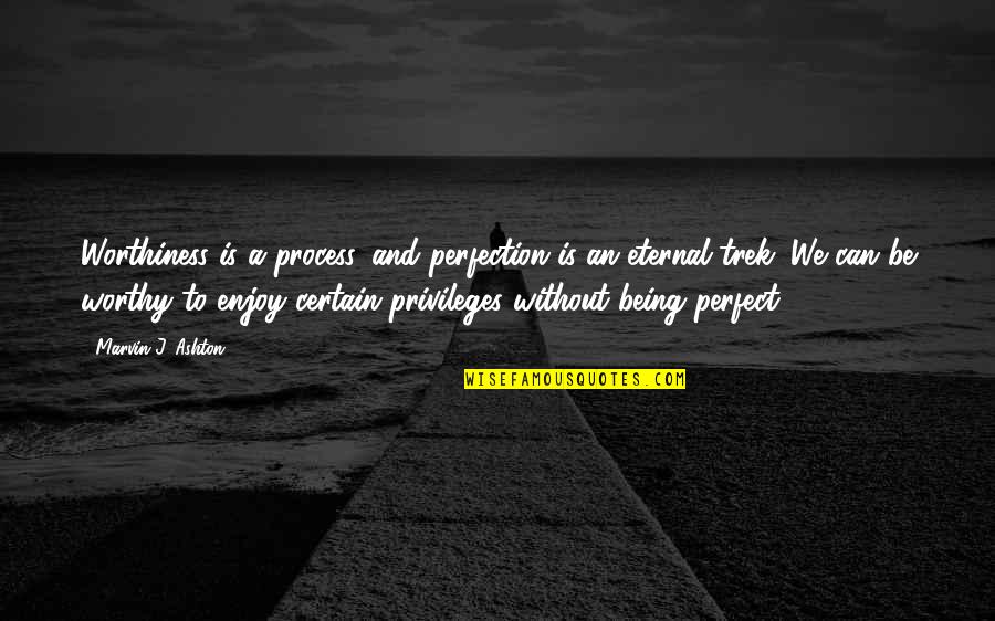 Dairenin Quotes By Marvin J. Ashton: Worthiness is a process, and perfection is an