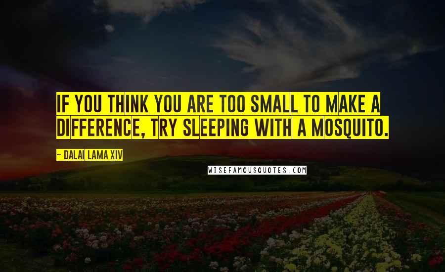 Dalai Lama XIV quotes: If you think you are too small to make a difference, try sleeping with a mosquito.