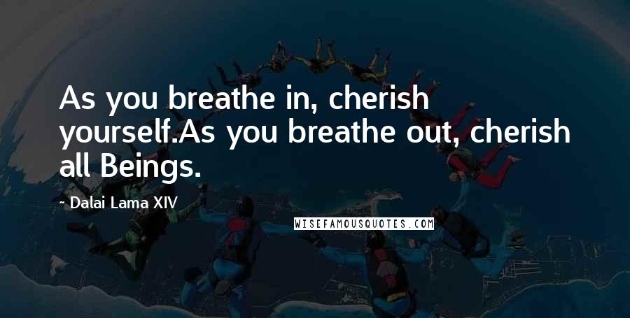 Dalai Lama XIV quotes: As you breathe in, cherish yourself.As you breathe out, cherish all Beings.