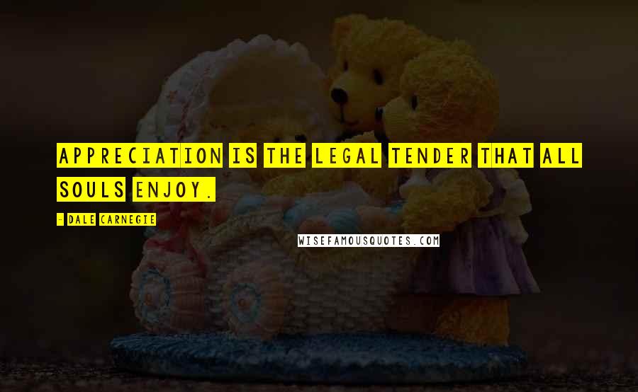 Dale Carnegie quotes: Appreciation is the legal tender that all souls enjoy.
