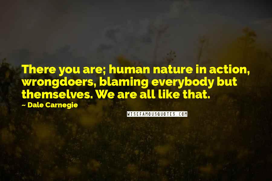 Dale Carnegie quotes: There you are; human nature in action, wrongdoers, blaming everybody but themselves. We are all like that.