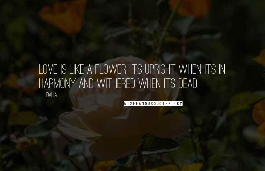 Dalia quotes: Love is like a flower. Its upright when its in harmony and withered when its dead.