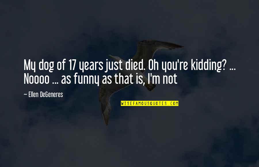 Dami Quotes By Ellen DeGeneres: My dog of 17 years just died. Oh Dami Quotes By Ellen DeGeneres: My dog of 17 years just died. Oh