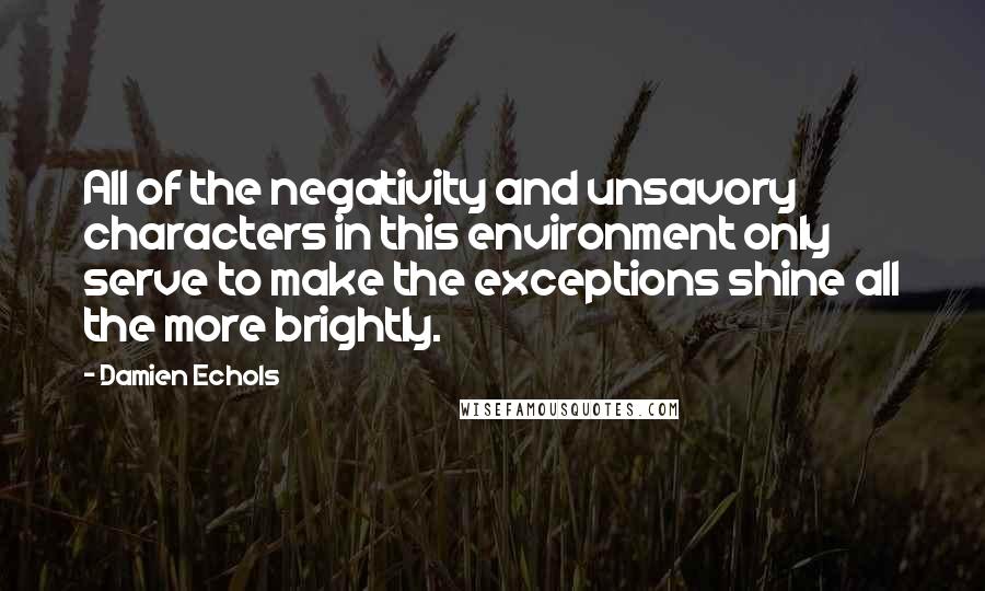 Damien Echols quotes: All of the negativity and unsavory characters in this environment only serve to make the exceptions shine all the more brightly.