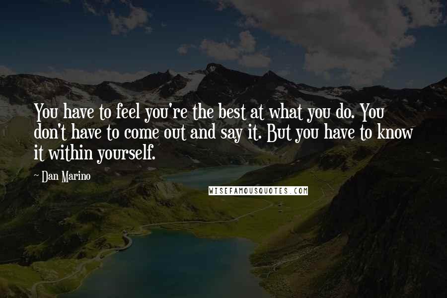 Dan Marino quotes: You have to feel you're the best at what you do. You don't have to come out and say it. But you have to know it within yourself.