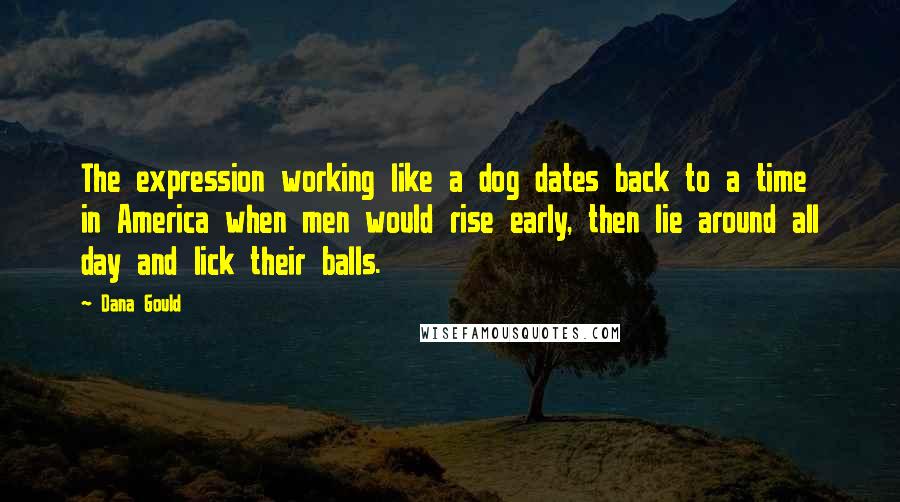 Dana Gould quotes: The expression working like a dog dates back to a time in America when men would rise early, then lie around all day and lick their balls.