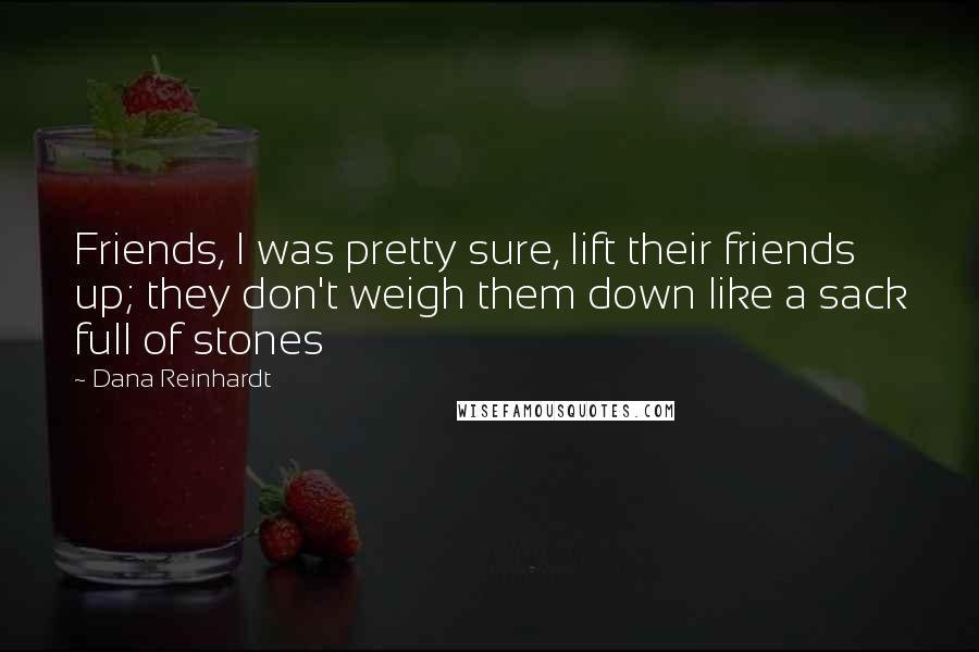 Dana Reinhardt quotes: Friends, I was pretty sure, lift their friends up; they don't weigh them down like a sack full of stones