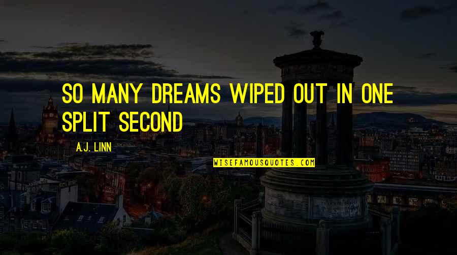 Dana Spiotta Quotes By A.J. Linn: So many dreams wiped out in one split Dana Spiotta Quotes By A.J. Linn: So many dreams wiped out in one split