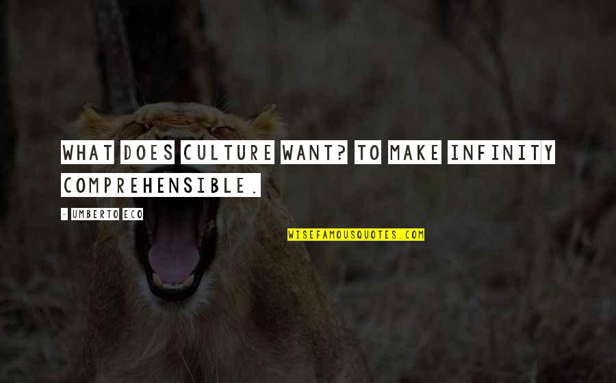 Danaos Software Quotes By Umberto Eco: What does culture want? To make infinity comprehensible. Danaos Software Quotes By Umberto Eco: What does culture want? To make infinity comprehensible.