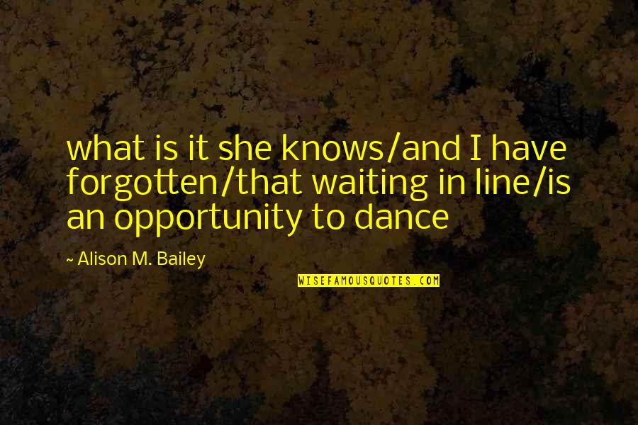 Dance Line Quotes By Alison M. Bailey: what is it she knows/and I have forgotten/that
