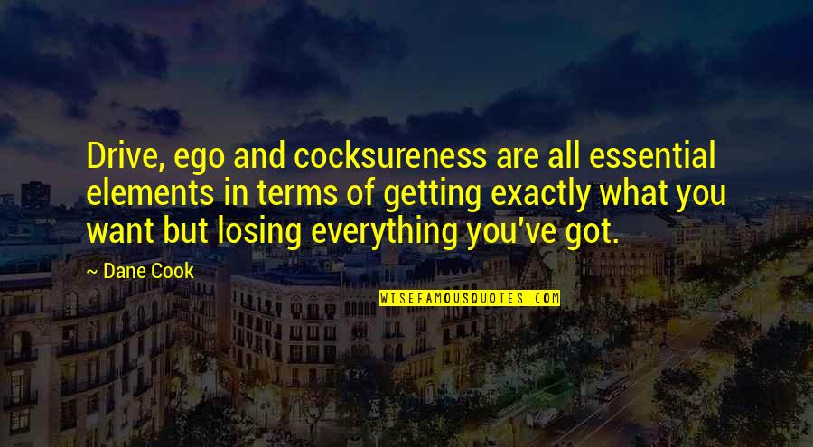 Dane Quotes By Dane Cook: Drive, ego and cocksureness are all essential elements