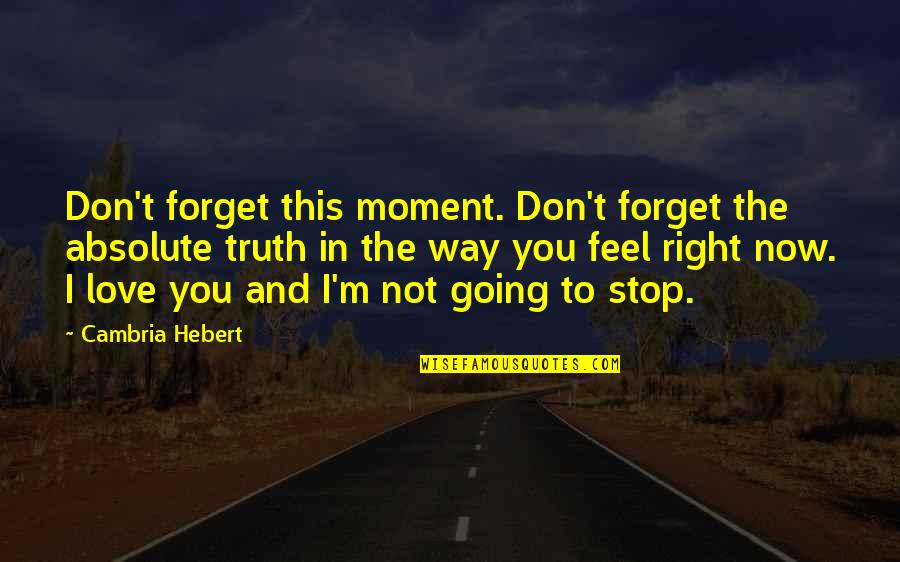 Daneca Halvorson Quotes By Cambria Hebert: Don't forget this moment. Don't forget the absolute Daneca Halvorson Quotes By Cambria Hebert: Don't forget this moment. Don't forget the absolute