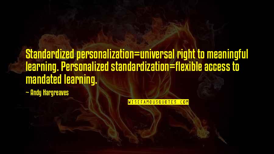 Daness Quotes By Andy Hargreaves: Standardized personalization=universal right to meaningful learning. Personalized standardization=flexible Daness Quotes By Andy Hargreaves: Standardized personalization=universal right to meaningful learning. Personalized standardization=flexible