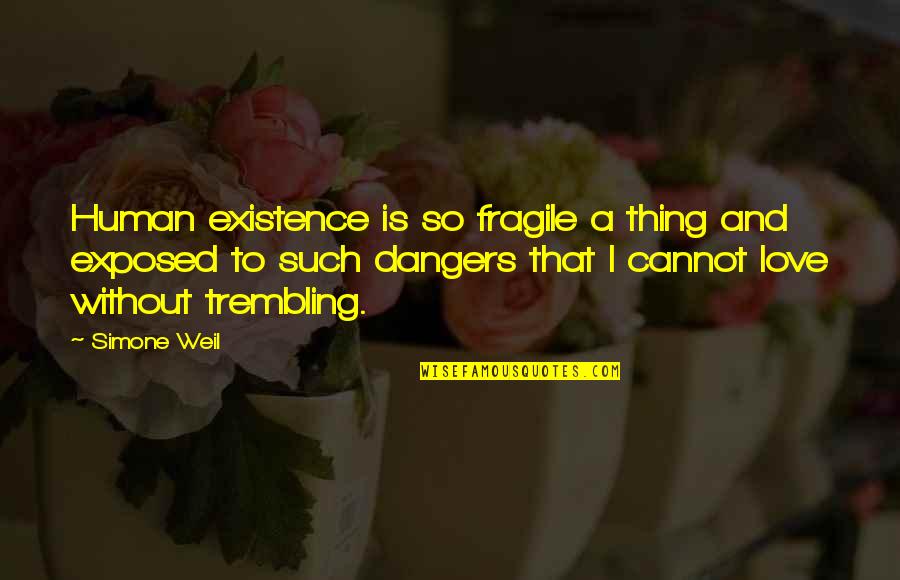 Dangers Of Love Quotes By Simone Weil: Human existence is so fragile a thing and