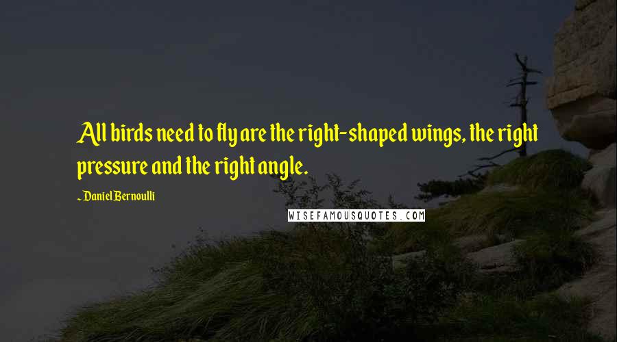 Daniel Bernoulli quotes: All birds need to fly are the right-shaped wings, the right pressure and the right angle.