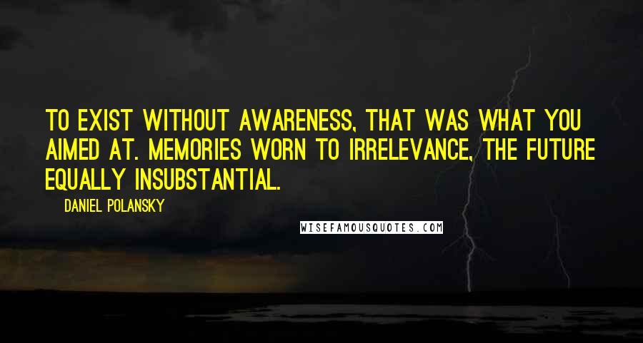 Daniel Polansky quotes: To exist without awareness, that was what you aimed at. Memories worn to irrelevance, the future equally insubstantial.