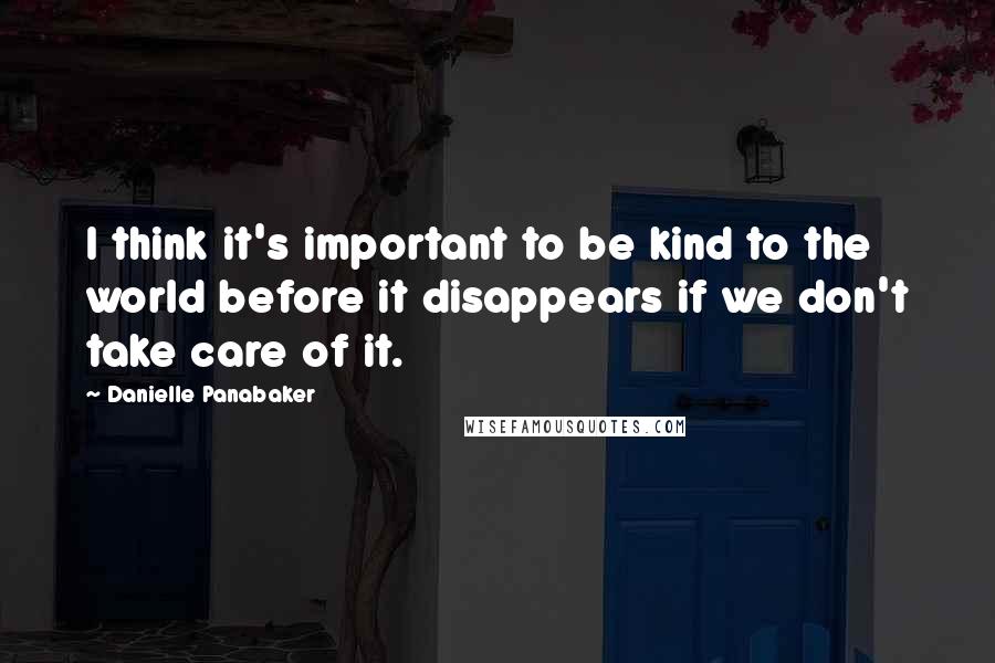 Danielle Panabaker quotes: I think it's important to be kind to the world before it disappears if we don't take care of it.