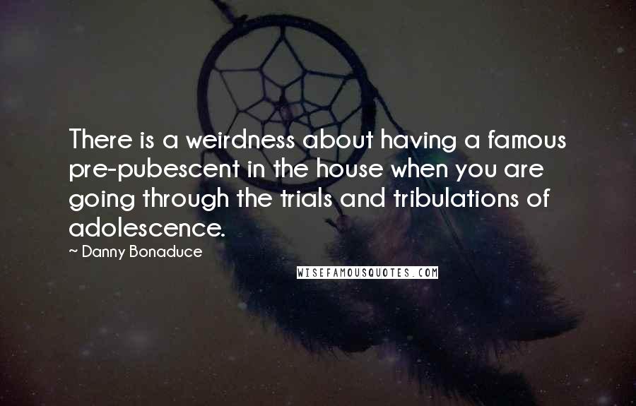 Danny Bonaduce quotes: There is a weirdness about having a famous pre-pubescent in the house when you are going through the trials and tribulations of adolescence.