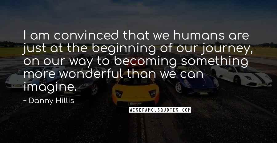 Danny Hillis quotes: I am convinced that we humans are just at the beginning of our journey, on our way to becoming something more wonderful than we can imagine.