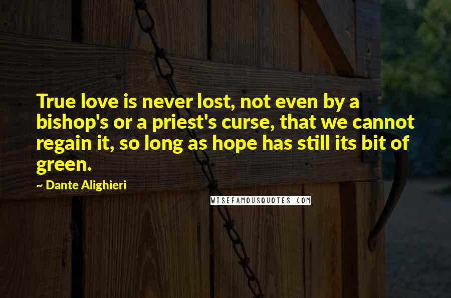 Dante Alighieri quotes: True love is never lost, not even by a bishop's or a priest's curse, that we cannot regain it, so long as hope has still its bit of green.