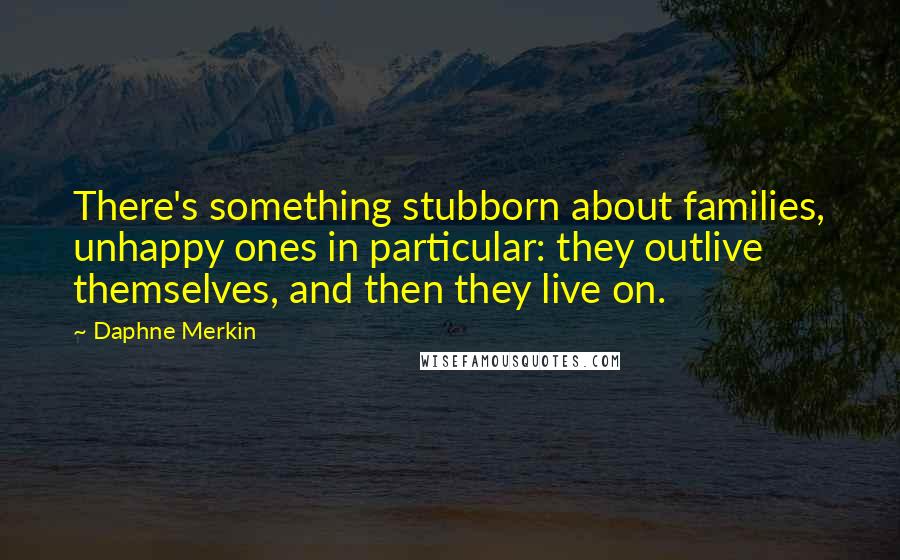 Daphne Merkin quotes: There's something stubborn about families, unhappy ones in particular: they outlive themselves, and then they live on.