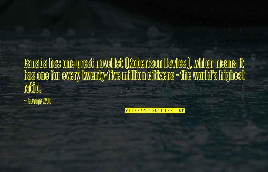Dappen Pot Quotes By George Will: Canada has one great novelist (Robertson Davies), which Dappen Pot Quotes By George Will: Canada has one great novelist (Robertson Davies), which