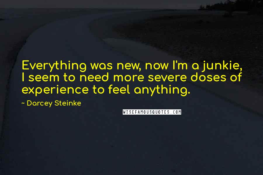 Darcey Steinke quotes: Everything was new, now I'm a junkie, I seem to need more severe doses of experience to feel anything.