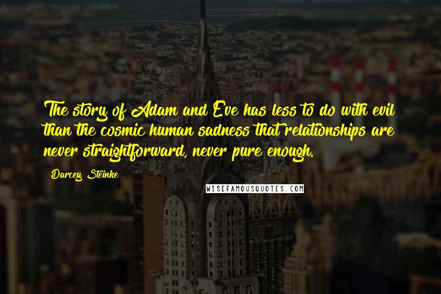 Darcey Steinke quotes: The story of Adam and Eve has less to do with evil than the cosmic human sadness that relationships are never straightforward, never pure enough.