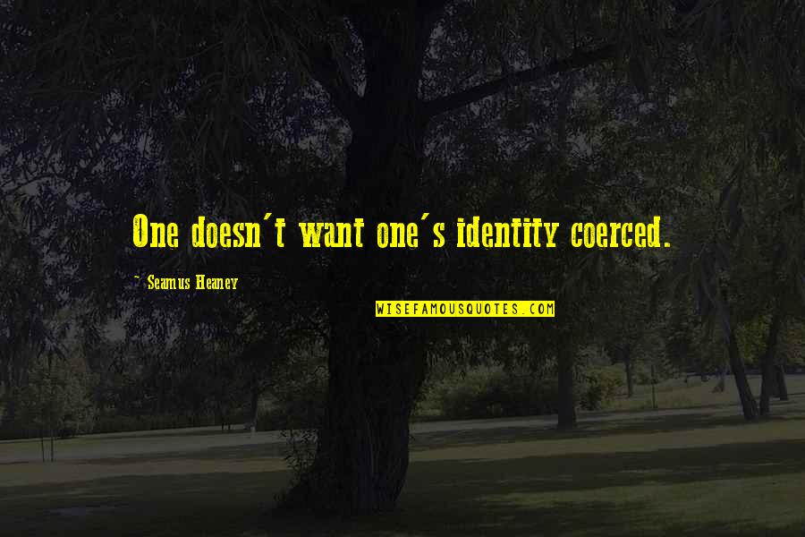 Dardos Tranquilizantes Quotes By Seamus Heaney: One doesn't want one's identity coerced. Dardos Tranquilizantes Quotes By Seamus Heaney: One doesn't want one's identity coerced.