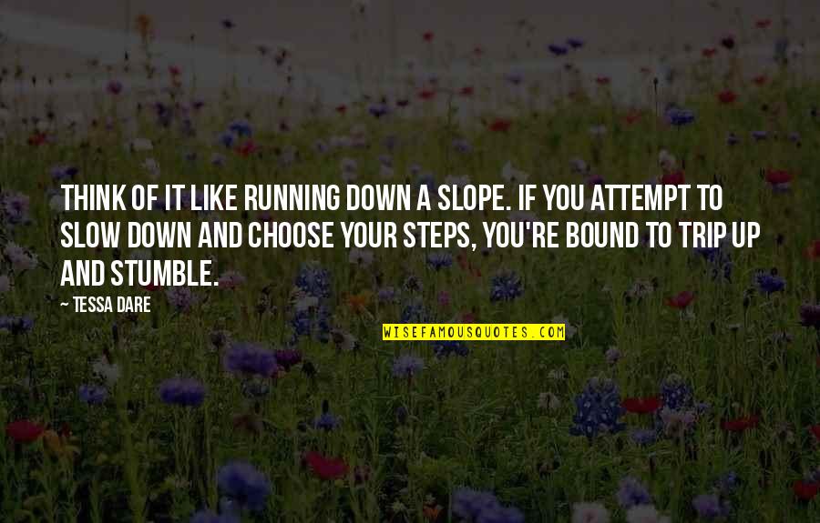 Dare You To Quotes By Tessa Dare: Think of it like running down a slope.