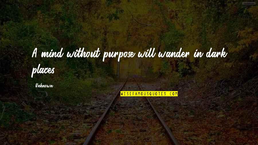 Dark Places Of The Mind Quotes By Unknown: A mind without purpose will wander in dark