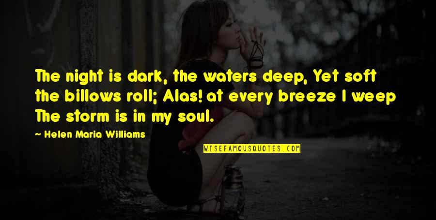 Dark Storm Quotes By Helen Maria Williams: The night is dark, the waters deep, Yet