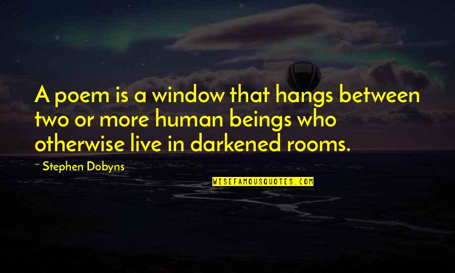 Darkened Quotes By Stephen Dobyns: A poem is a window that hangs between