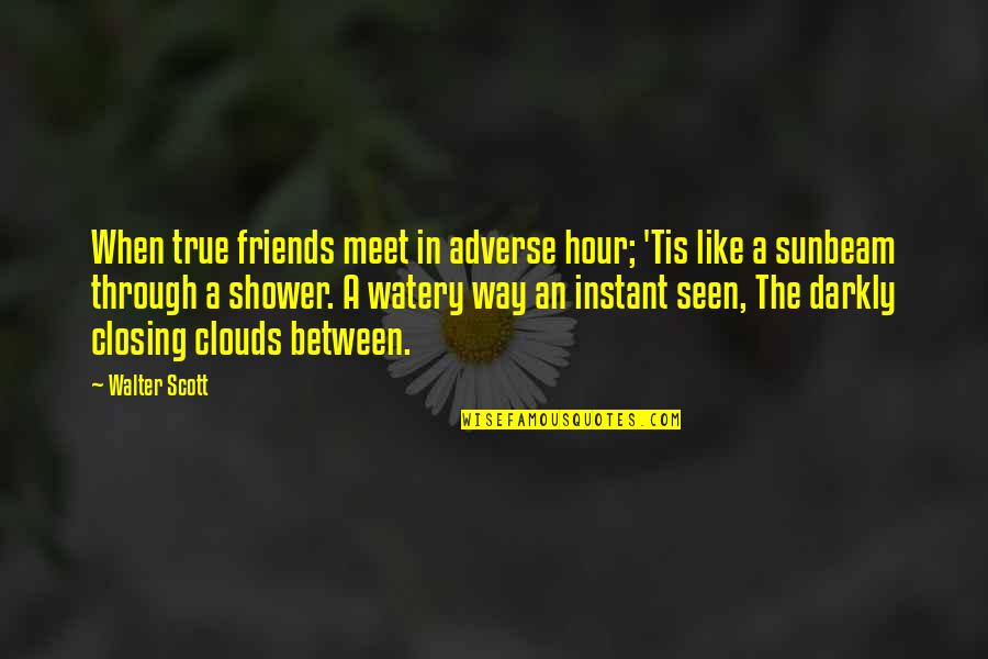 Darkly Quotes By Walter Scott: When true friends meet in adverse hour; 'Tis
