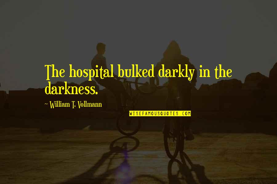 Darkly Quotes By William T. Vollmann: The hospital bulked darkly in the darkness.