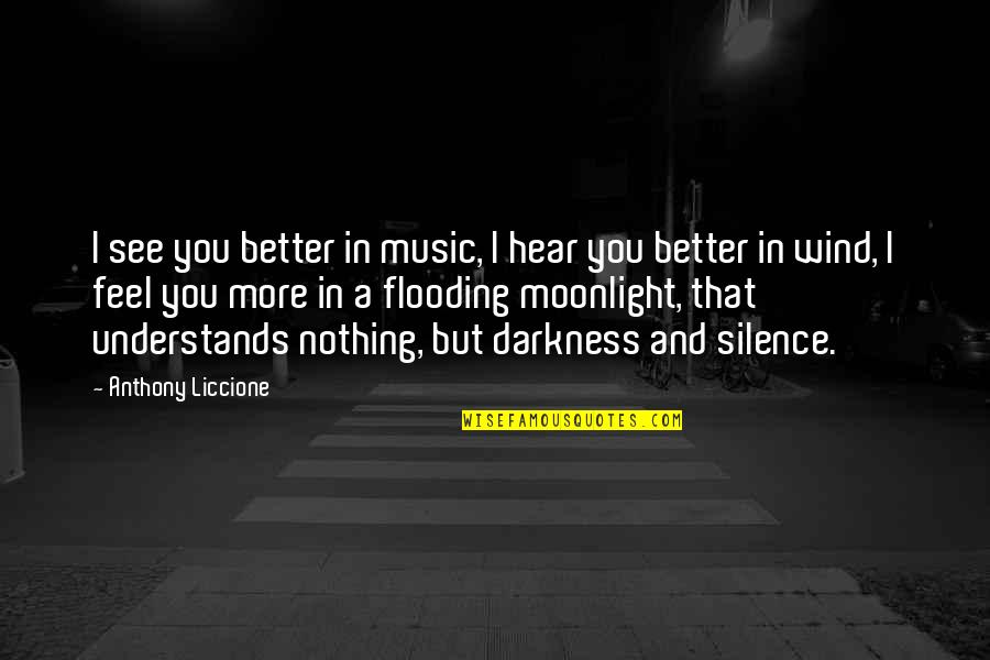 Darkness And Silence Quotes By Anthony Liccione: I see you better in music, I hear