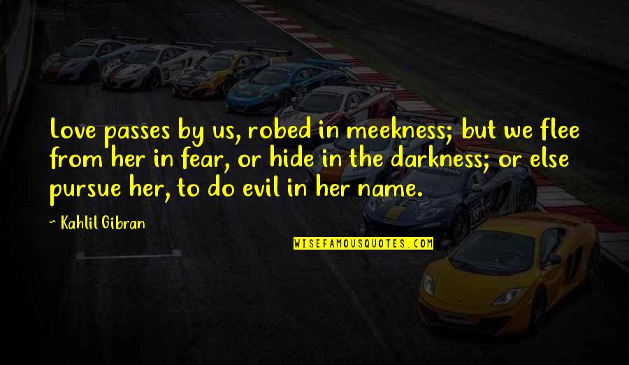 Darkness In Her Quotes By Kahlil Gibran: Love passes by us, robed in meekness; but