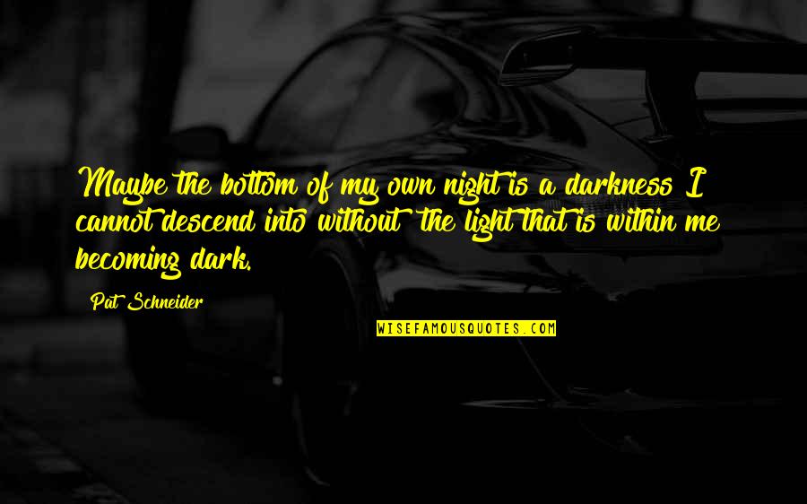 Darkness Into The Light Quotes By Pat Schneider: Maybe the bottom of my own night is