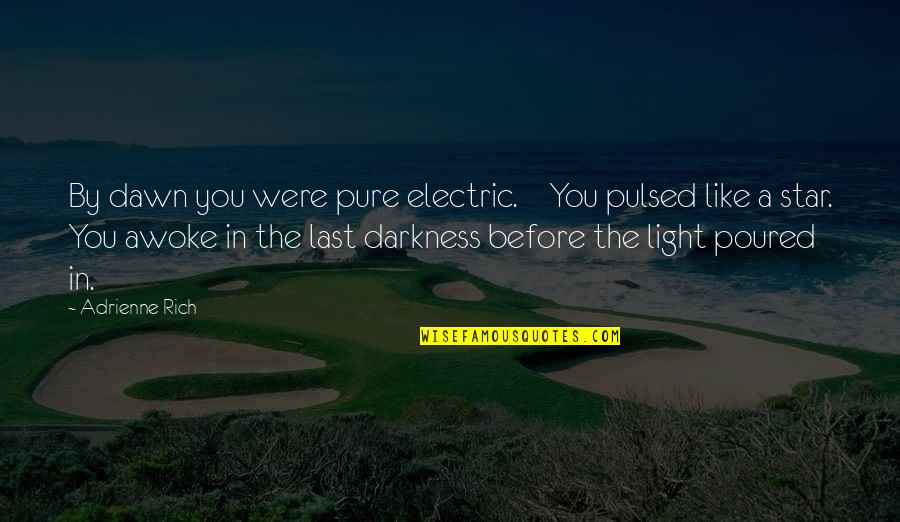 Darkness Light Quotes By Adrienne Rich: By dawn you were pure electric. You pulsed Darkness Light Quotes By Adrienne Rich: By dawn you were pure electric. You pulsed