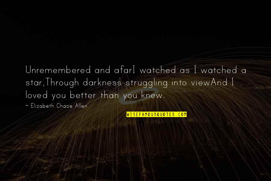 Darkness Out There Quotes By Elizabeth Chase Allen: Unremembered and afarI watched as I watched a