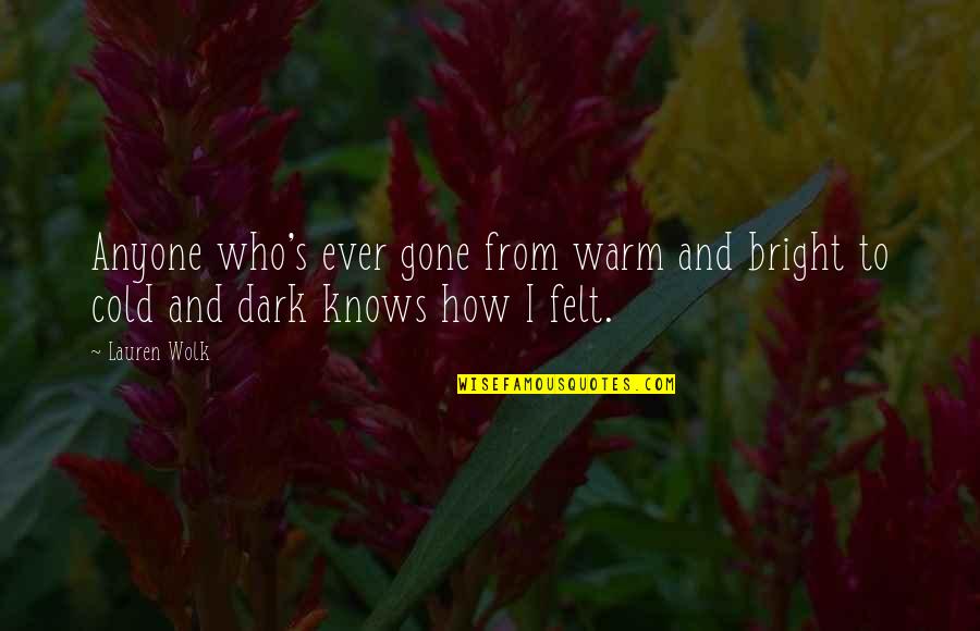 Darkness's Quotes By Lauren Wolk: Anyone who's ever gone from warm and bright