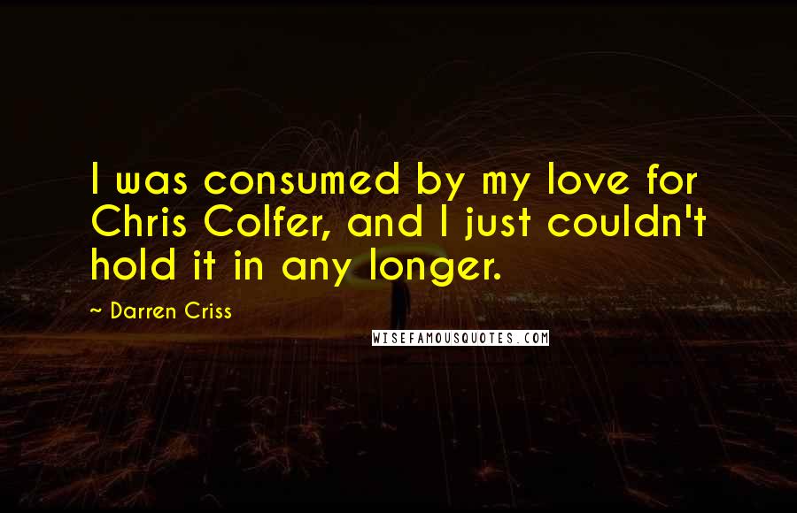 Darren Criss quotes: I was consumed by my love for Chris Colfer, and I just couldn't hold it in any longer.