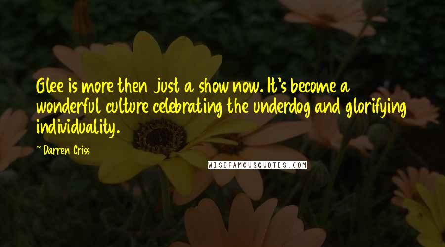 Darren Criss quotes: Glee is more then just a show now. It's become a wonderful culture celebrating the underdog and glorifying individuality.