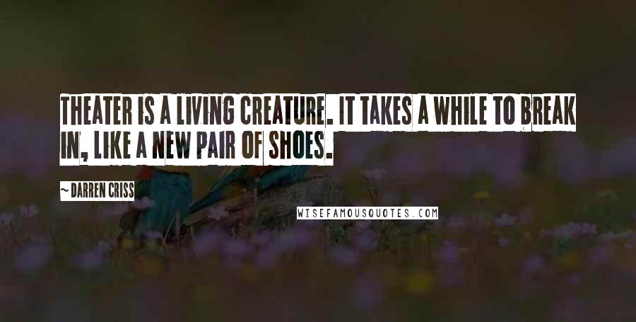 Darren Criss quotes: Theater is a living creature. It takes a while to break in, like a new pair of shoes.