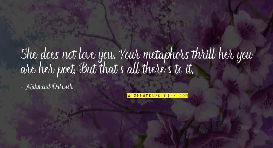 Darwish Darwish Quotes By Mahmoud Darwish: She does not love you. Your metaphors thrill